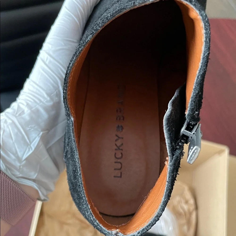 Lucky Brand Black and Brown Wedge Booties